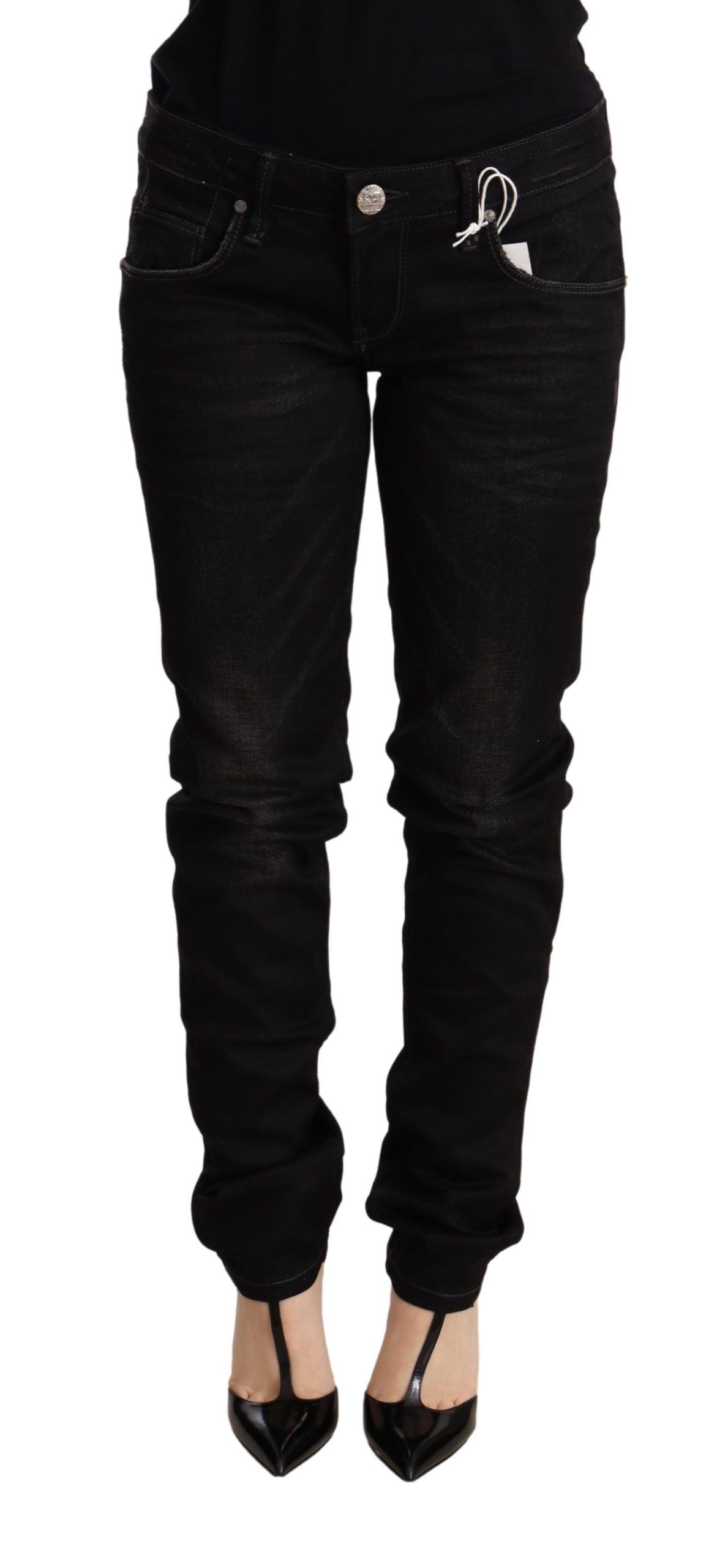 Pantalon en jean skinny en coton noir taille basse Acht
