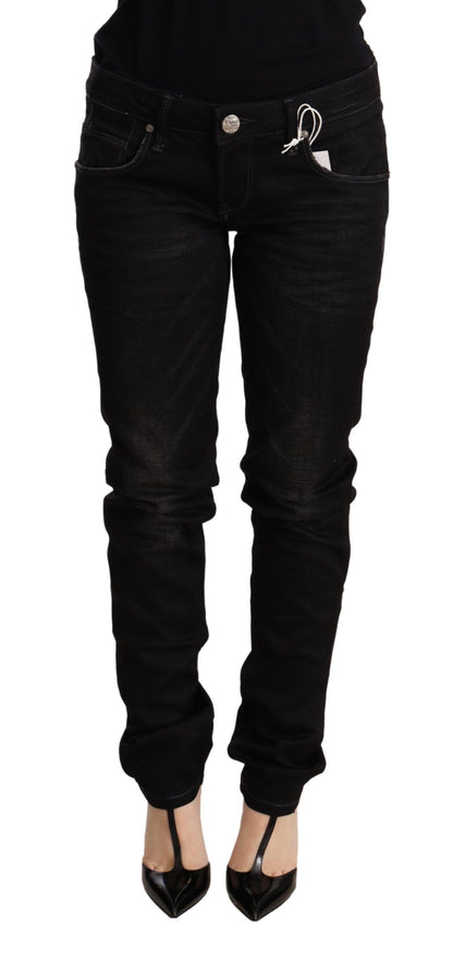 Pantalon en jean skinny en coton noir taille basse Acht