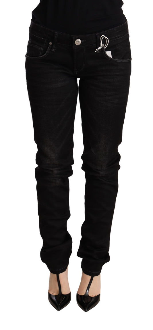 Pantalon en jean skinny en coton noir taille basse Acht