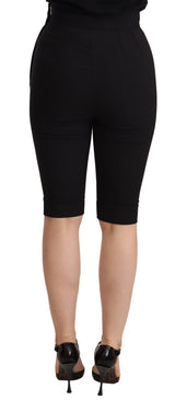 Shorts taille haute, coupe slim, en laine stretch noire de Dolce &amp; Gabbana
