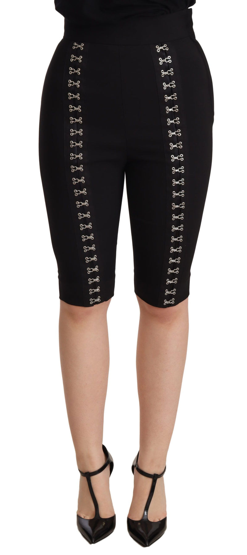 Shorts taille haute, coupe slim, en laine stretch noire de Dolce &amp; Gabbana