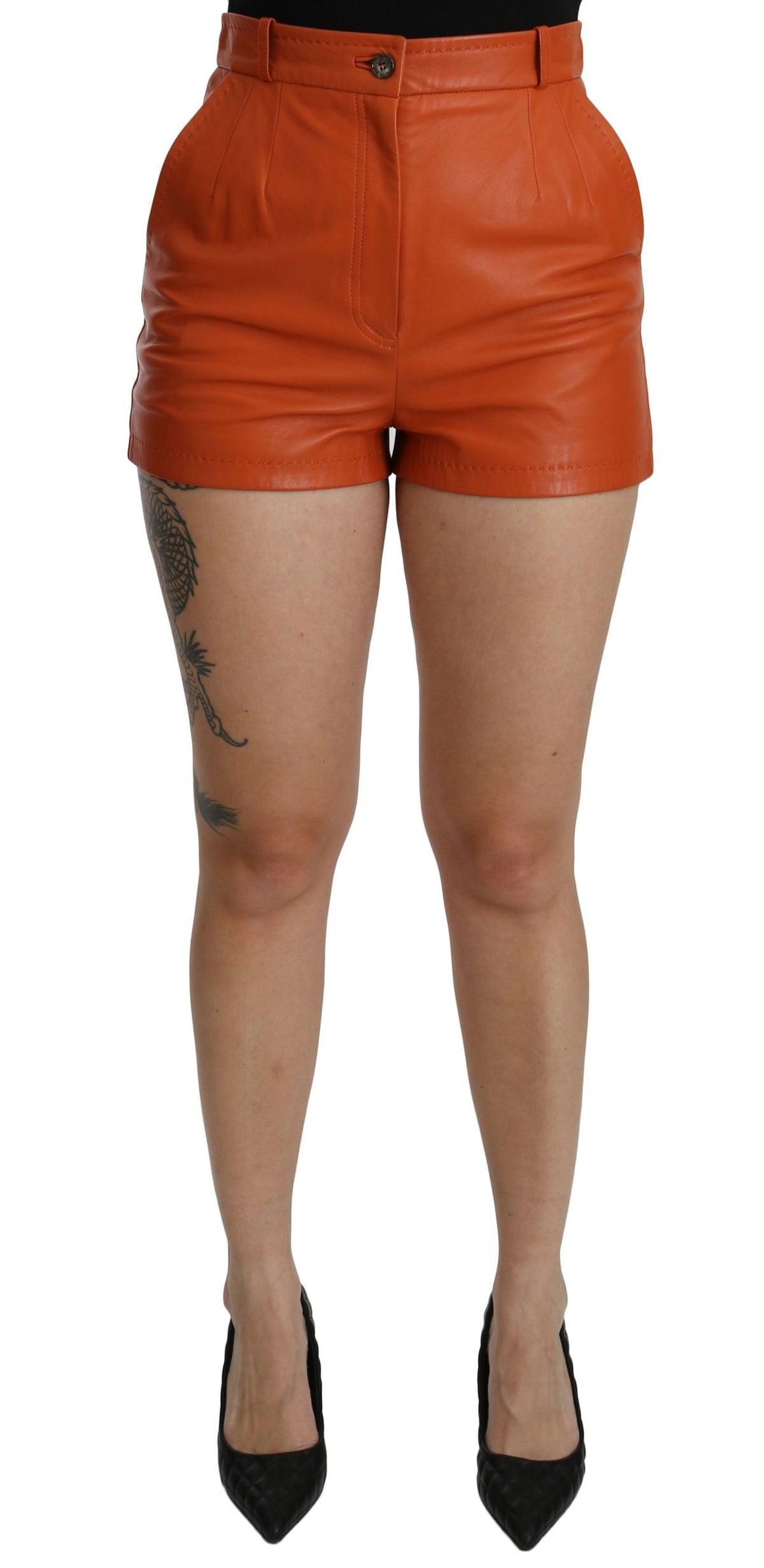 Shorts en cuir orange taille haute Dolce &amp; Gabbana