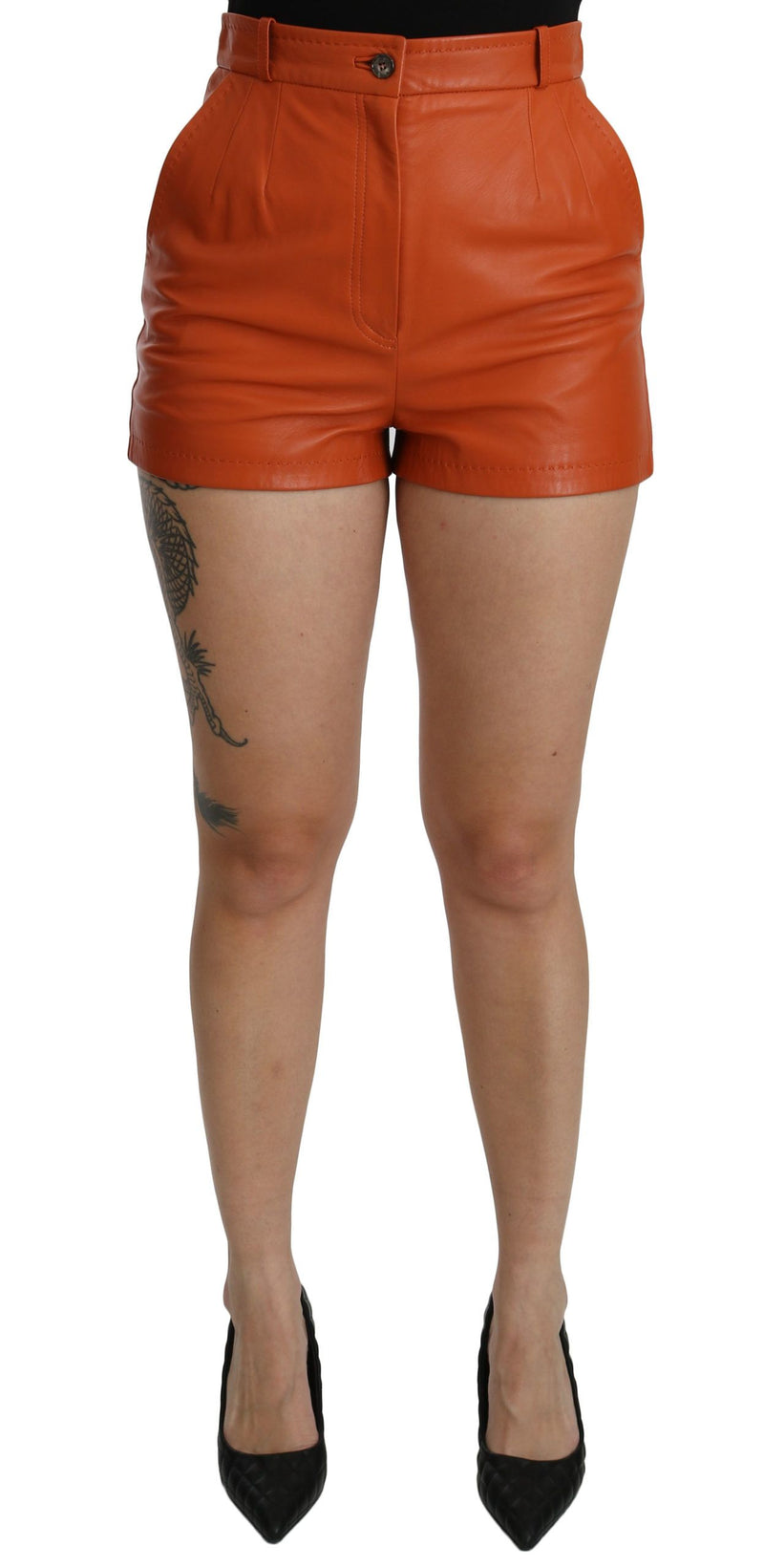 Shorts en cuir orange taille haute Dolce &amp; Gabbana