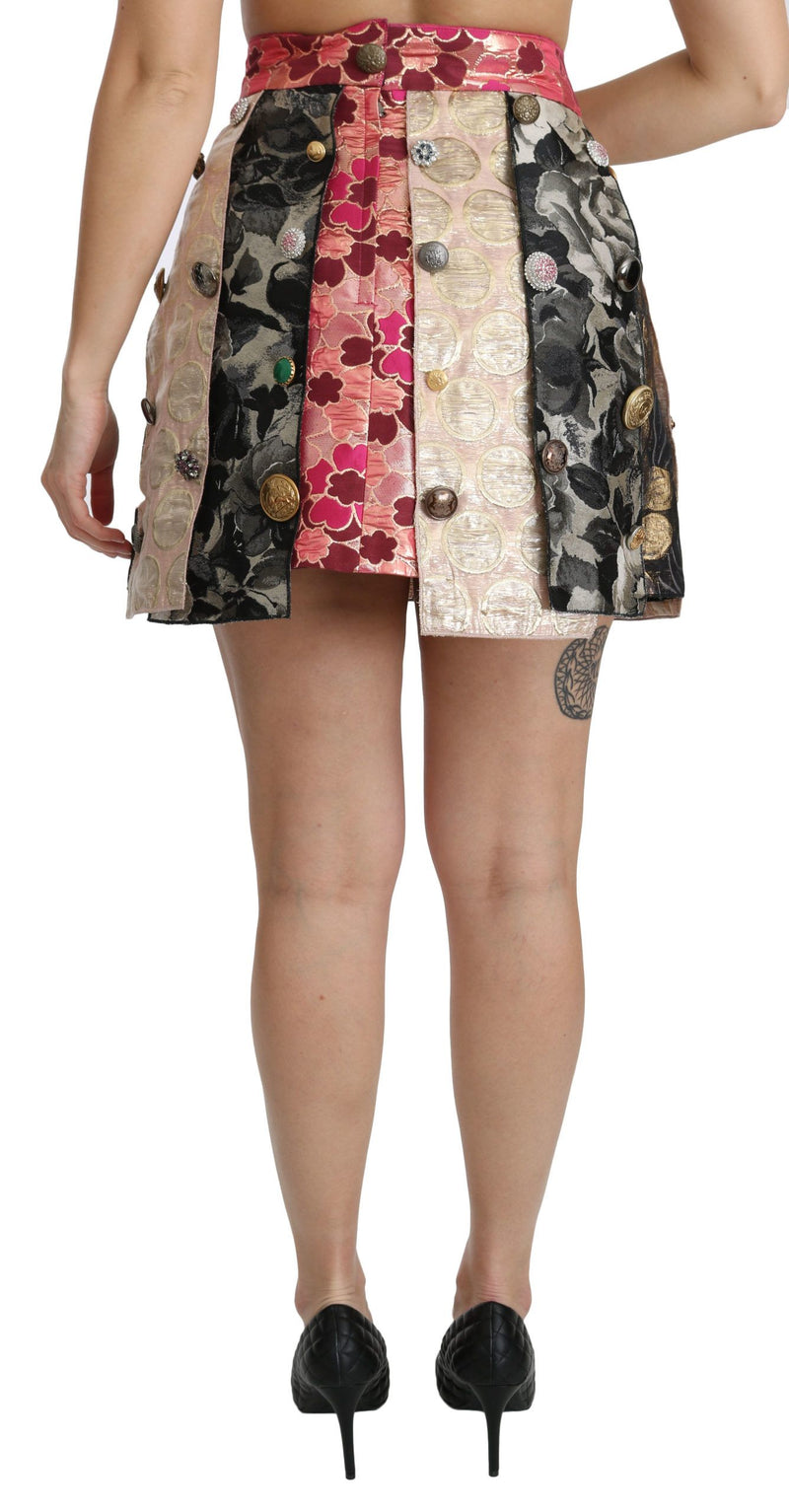 Jupe jacquard à motifs floraux multicolores et strass de Dolce &amp; Gabbana