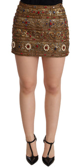 Jupe taille haute en jacquard doré à cristaux de Dolce &amp; Gabbana