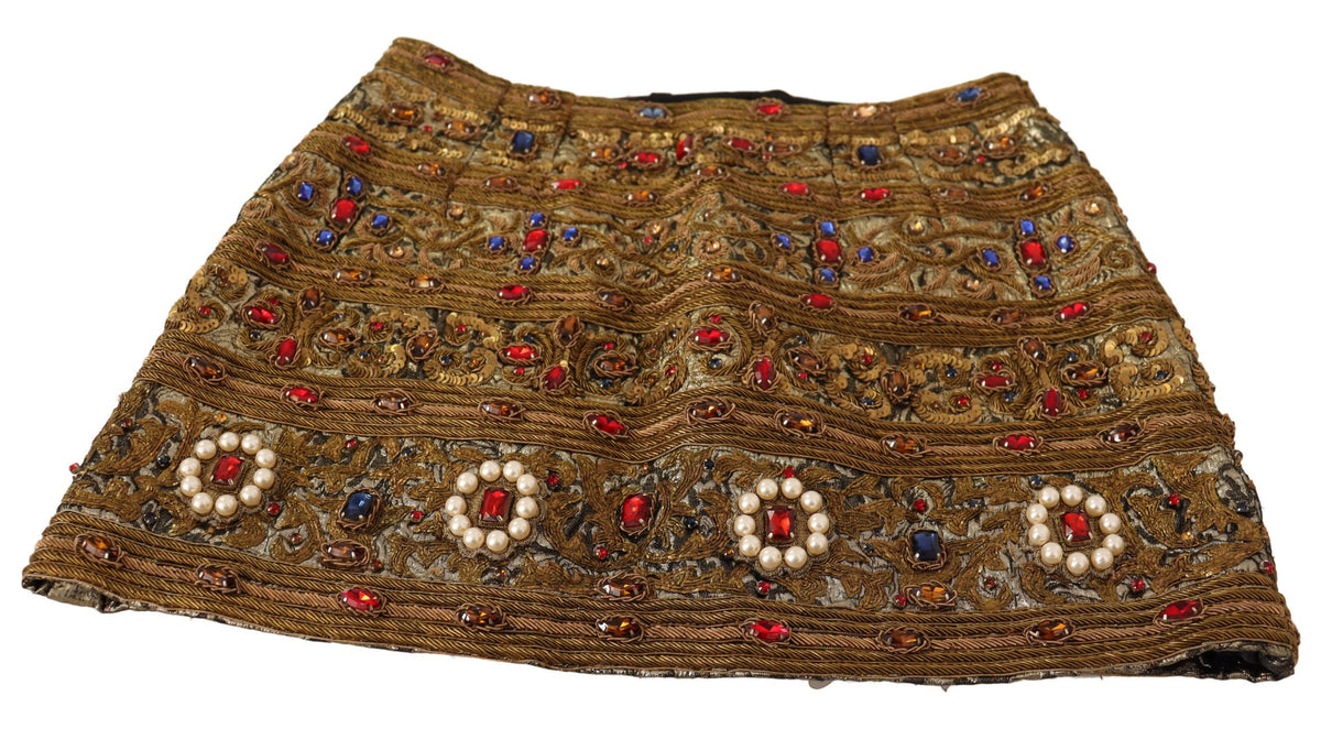 Jupe taille haute en jacquard doré à cristaux de Dolce &amp; Gabbana