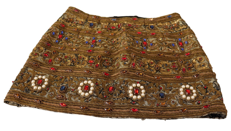 Jupe taille haute en jacquard doré à cristaux de Dolce &amp; Gabbana