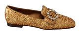 Boutures plates en cuir pour femme Dolce &amp; Gabbana, ornées de paillettes dorées et de cristaux.
