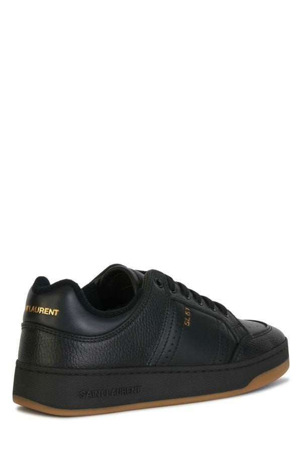 Sneakers en cuir noires à bout rond, Saint Laurent, modèle élégant.
