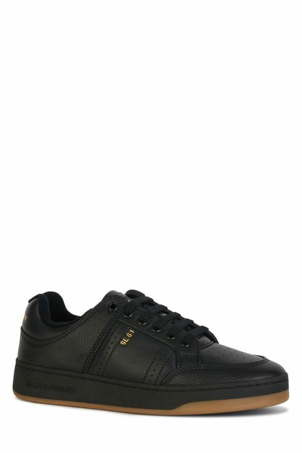Sneakers en cuir noires à bout rond, Saint Laurent, modèle élégant.