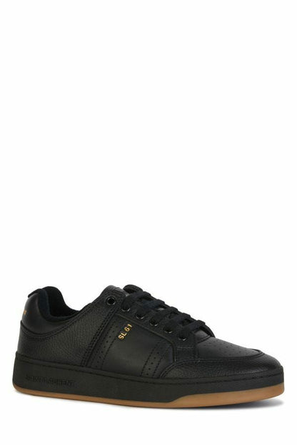 Sneakers en cuir noires à bout rond, Saint Laurent, modèle élégant.