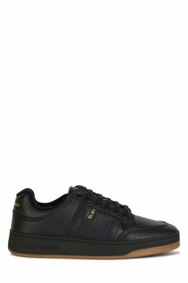 Sneakers en cuir noires à bout rond, Saint Laurent, modèle élégant.