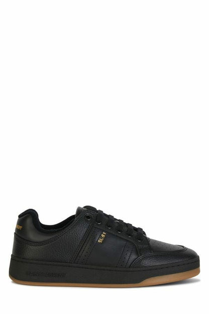 Sneakers en cuir noires à bout rond, Saint Laurent, modèle élégant.