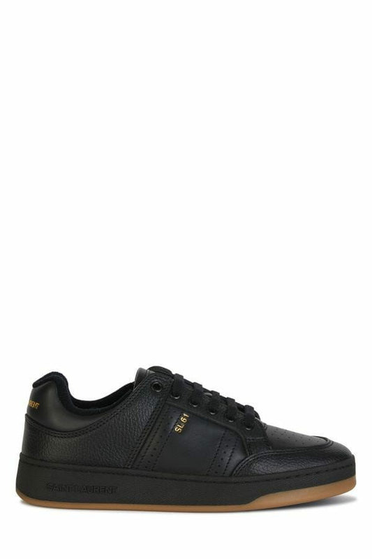 Sneakers en cuir noires à bout rond, Saint Laurent, modèle élégant.