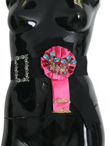 Ceinture en coton Dolce &amp; Gabbana avec broche fleur noire et rose et cristaux