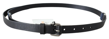 Ceinture en cuir noir bleu avec logo argenté Costume National