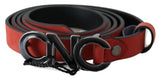 Ceinture en cuir rouge et noir avec boucle et logo noir