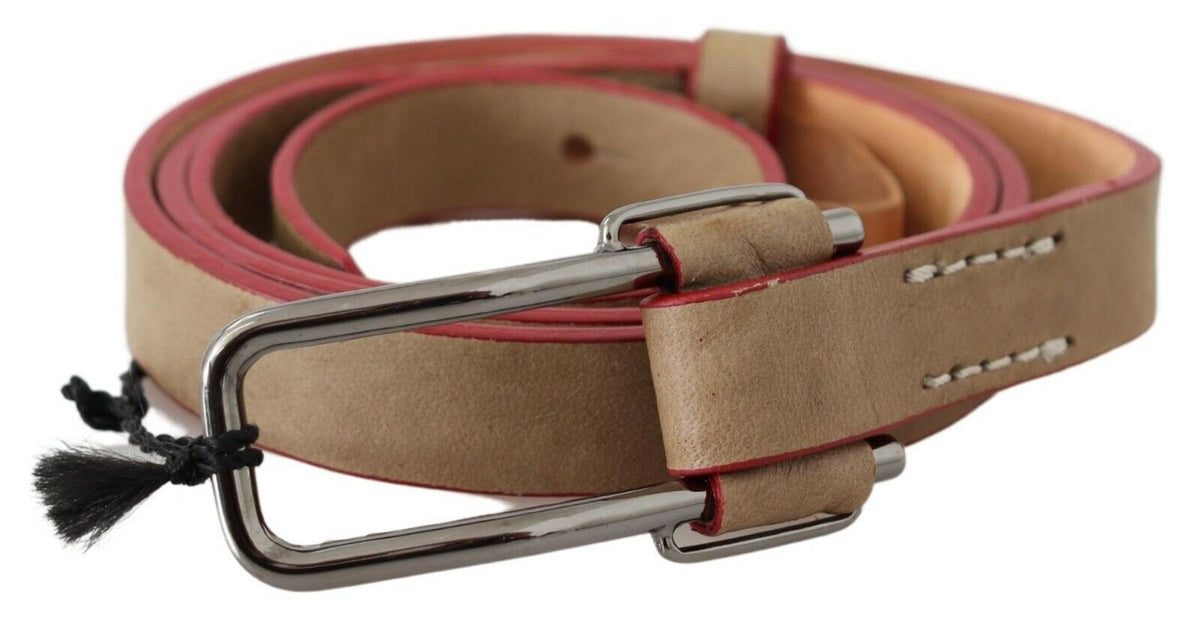 Ceinture en cuir beige avec boucle argentée et logo Costume National