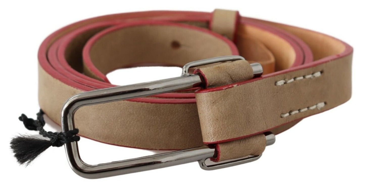 Ceinture en cuir beige avec boucle argentée et logo Costume National