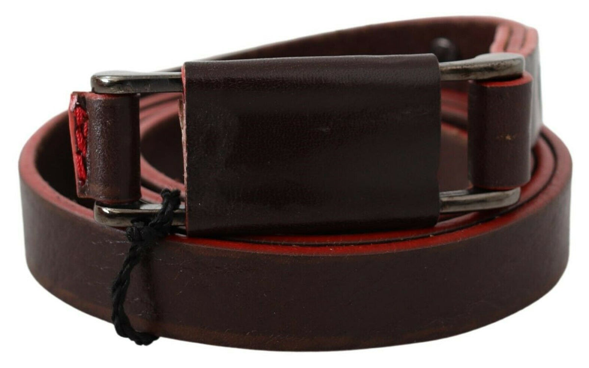 Ceinture en cuir marron à double boucle rustique argentée Costume National