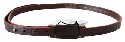 Ceinture en cuir marron à double boucle rustique argentée Costume National