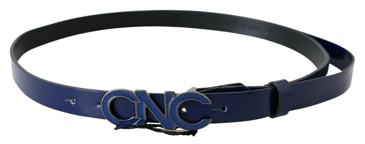 Ceinture fine en cuir bleu avec logo Costume National