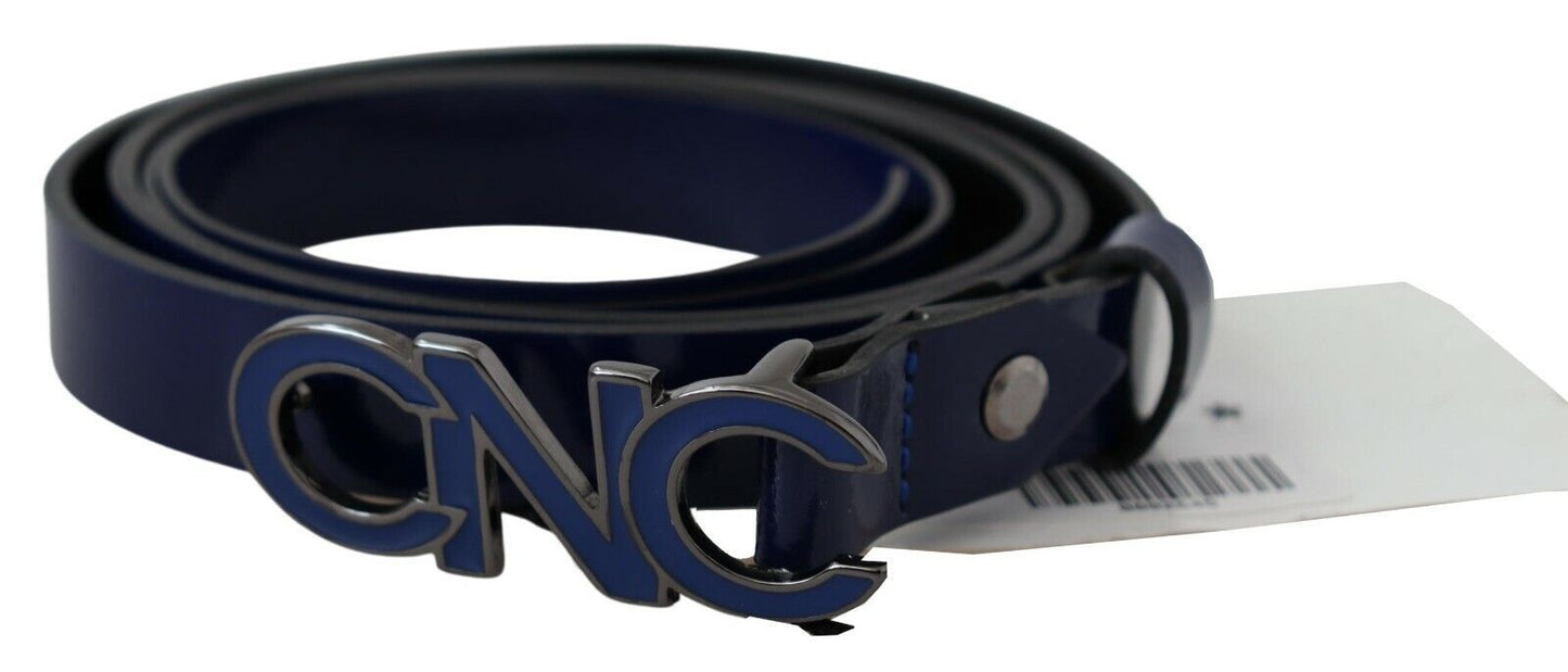 Ceinture fine en cuir bleu avec logo Costume National
