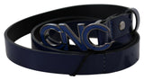 Ceinture fine en cuir bleu avec logo Costume National