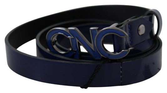 Ceinture fine en cuir bleu avec logo Costume National