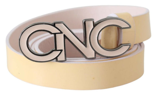 Ceinture en cuir beige avec logo rose et lettres Costume National