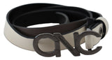 Ceinture à boucle en cuir noir et blanc avec logo et lettres de costume national