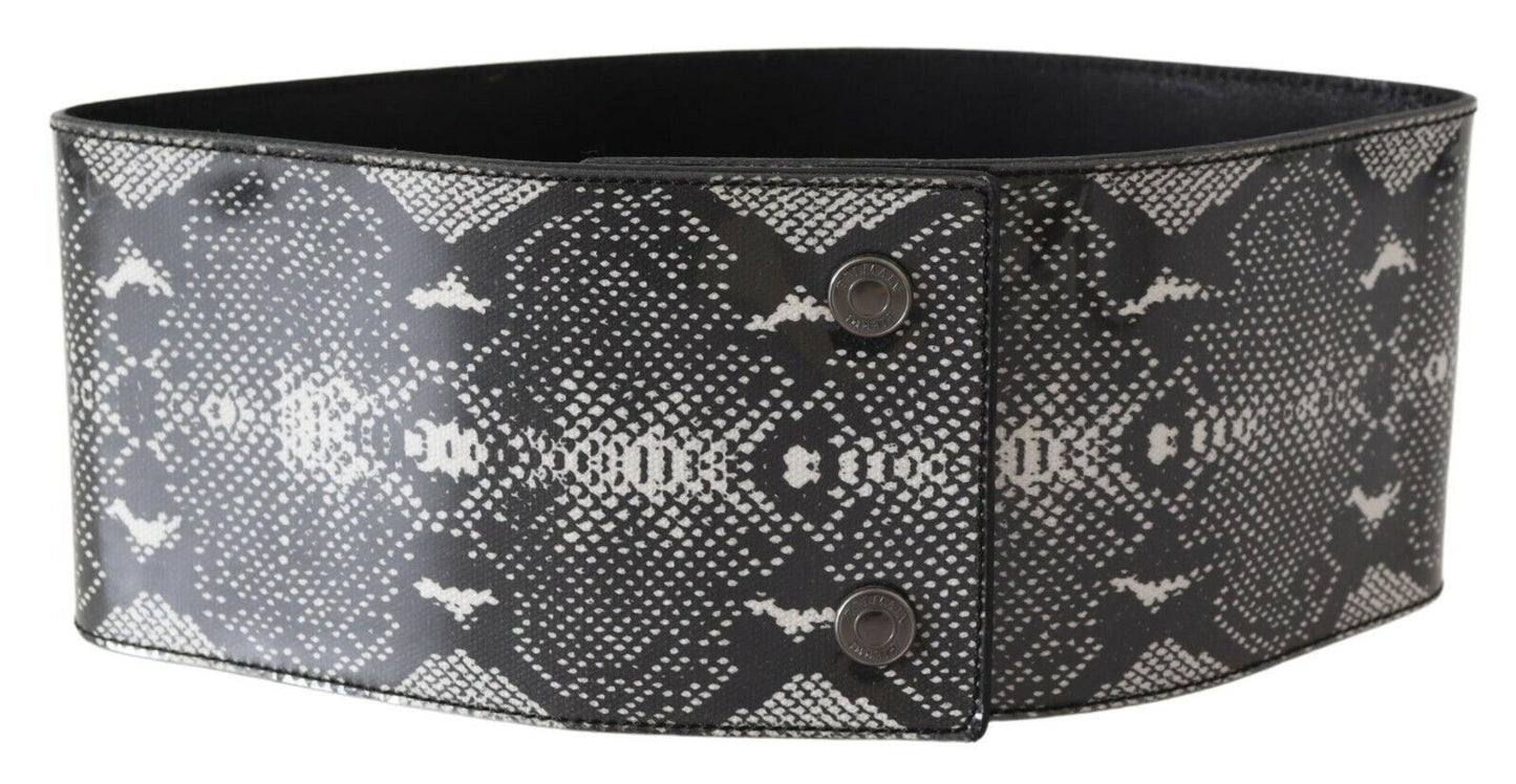 Ceinture large en cuir noir motif peau de serpent Ermanno Scervino