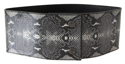 Ceinture large en cuir noir motif peau de serpent Ermanno Scervino