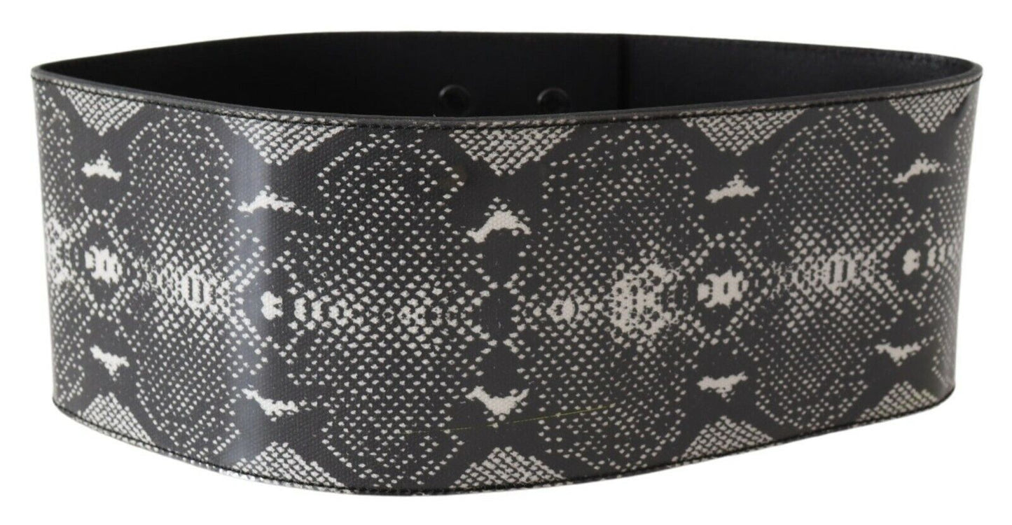 Ceinture large en cuir noir motif peau de serpent Ermanno Scervino