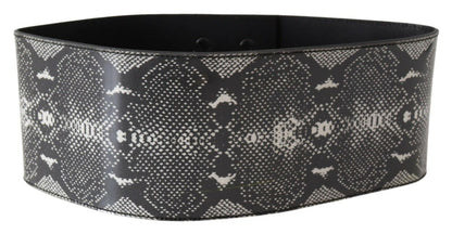 Ceinture large en cuir noir motif peau de serpent Ermanno Scervino