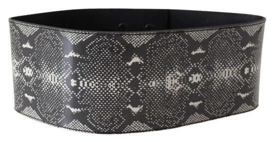 Ceinture large en cuir noir motif peau de serpent Ermanno Scervino