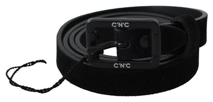 Costume National Ceinture en Cuir Noir Velours avec Boucle Carrée