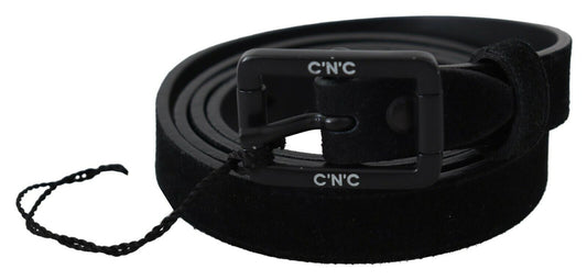 Costume National Ceinture en Cuir Noir Velours avec Boucle Carrée