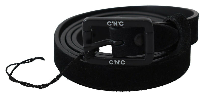 Costume National Ceinture en Cuir Noir Velours avec Boucle Carrée