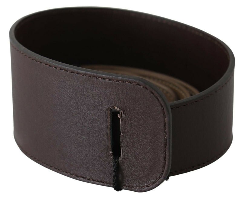 Ceinture large en cuir véritable marron avec logo GF Ferre