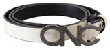Ceinture nationale en cuir gris métallisé avec logo