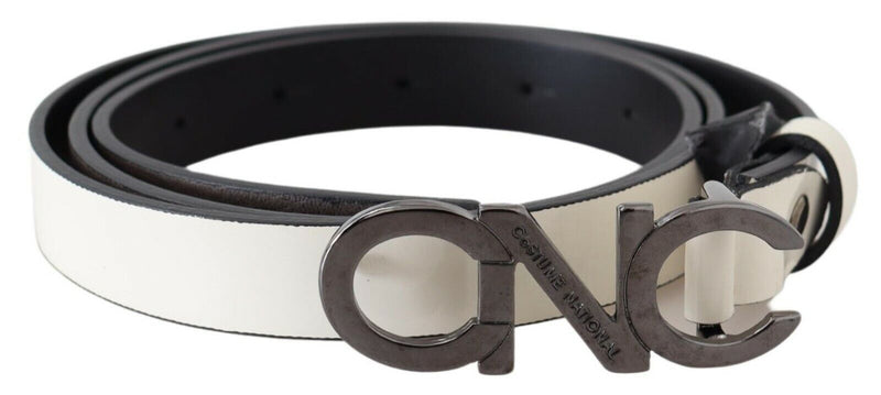 Ceinture nationale en cuir gris métallisé avec logo