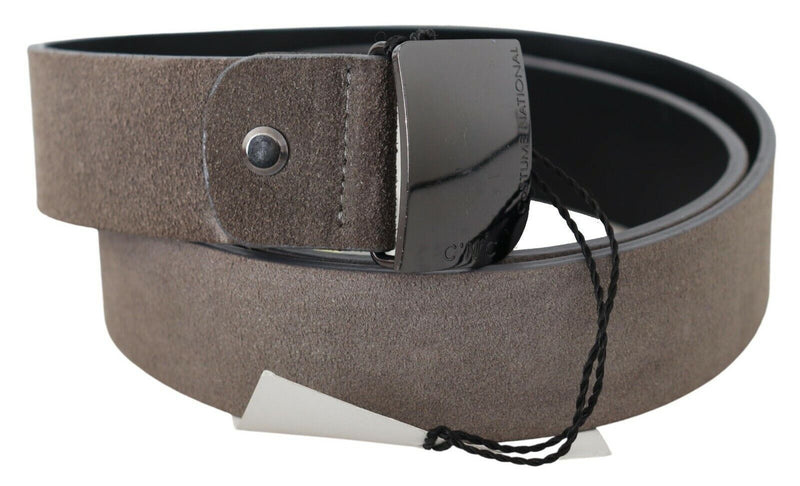 Ceinture à boucle carrée en cuir marron avec logo Costume National