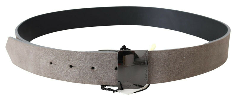 Ceinture à boucle carrée en cuir marron avec logo Costume National