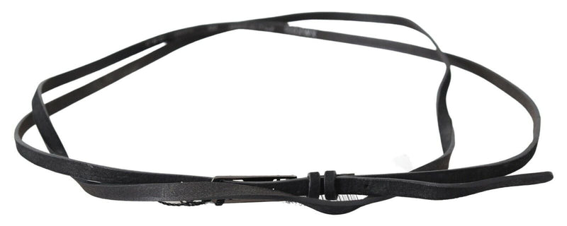 Ceinture fine en cuir noir avec boucle et logo Costume National