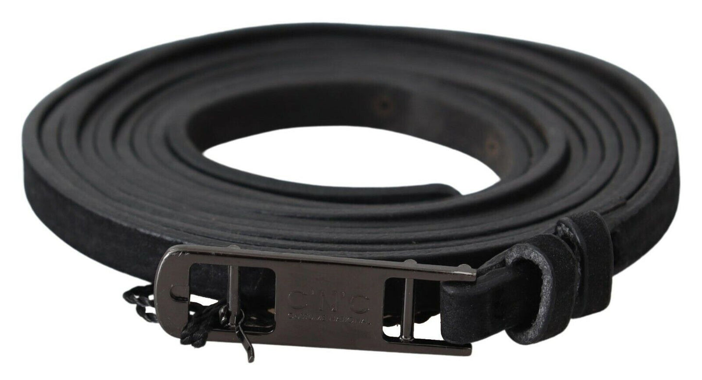 Costume National Zwarte leren skinny logo gesp riem