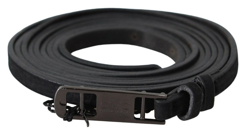 Ceinture fine en cuir noir avec boucle et logo Costume National