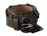 Ceinture à boucle ronde en cuir marron foncé Ermanno Scervino