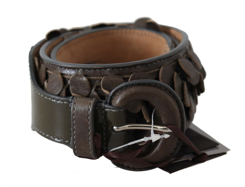 Ceinture à boucle ronde en cuir marron foncé Ermanno Scervino