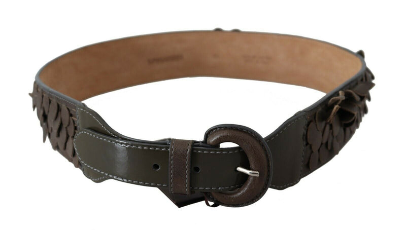 Ceinture à boucle ronde en cuir marron foncé Ermanno Scervino